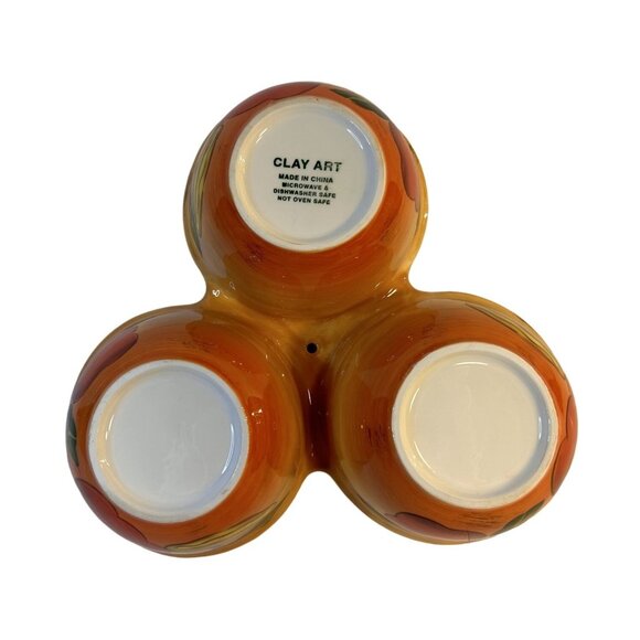 Clay Art TriBowl Tomato Topper Condiment Holder Handpaint Fruit & Veggie Design - Picture 8 of 9